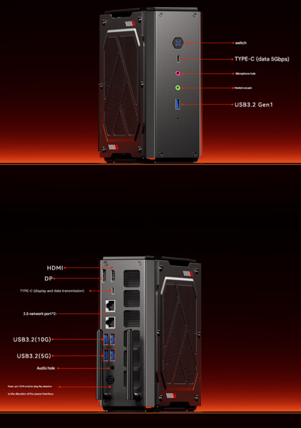 A GODY gaming mini PC port konfigurációja (Kép forrása: Aoostar - gépi fordítás)