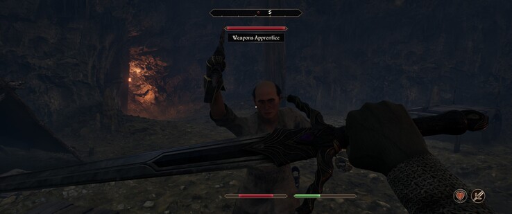 Az új blokkrendszer zökkenőmentesen illeszkedik a csatákba - szerencsére. Ez a kovács segédje el akar kapni minket. (Kép forrása: The Elder Scrolls IV: Oblivion Remastered)