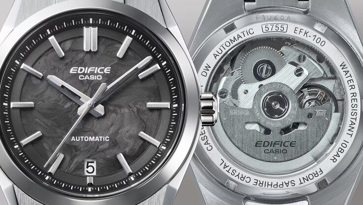 A Casio Edifice EFK-100D-1A kovácsolt szénszálas számlapú Casio Edifice EFK-100D-1A átlátszó hátlappal rendelkezik. (Kép forrása: Casio)