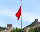 A kínai zászló a kínai Nagy Fal háttérben