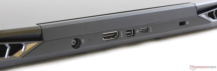 Rear: AC adapter, HDMI 2.0, mini DisplayPort 1.3, USB Type-C Gen. 2, Kensington Lock