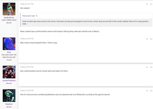 ResetEra fórumbejegyzés a Marathon felülvizsgálatának késéséről