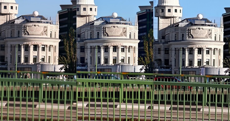 10x Zoom crop összehasonlítás: Balra: Oppo külső objektívvel. Középen: Vivo külső lencse nélkül. Jobbra: Oppo külső lencse nélkül.