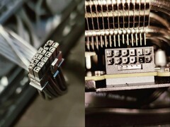 Egy megégett 12VHPWR tápegység kábel és a GPU tápcsatlakozója. (Kép forrása: Roachard a Reddit-en. Szerkesztve)