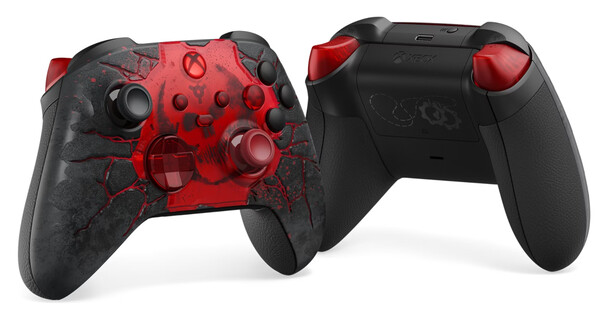 A Gears of War: E-Day limitált kiadású vezérlő elülső oldalán 3D-s mintázat található.