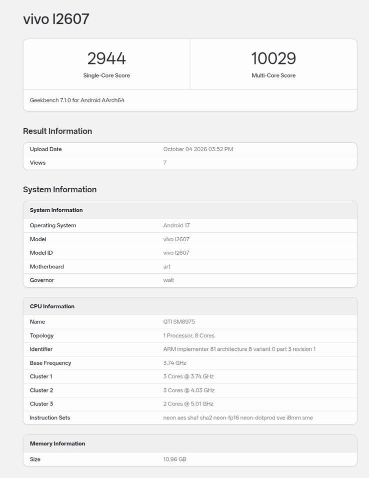 A globális firmware-t futtató iQOO 16 Geekbench-bejegyzése