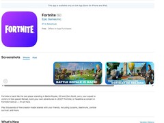 Képernyőmentés a Fortnite listájáról a Apple&#039;s US App Store-on. (Kép forrása: Screengrab az amerikai App Store-ból)