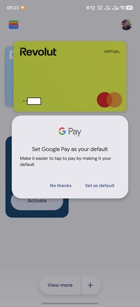 Egy új felugró ablak azt javasolja, hogy állítsuk be a Google Pay-t alapértelmezett fizetési módként.