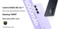 A Realme Narzo 80 Lite 5G kristálylila és ónixfekete színválasztékban kapható (Kép forrása: Realme)