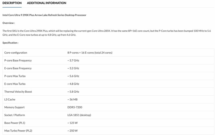 A Core Ultra 9 290K Plus CPU korábban kiszivárgott terméklistája magasabb órajeleket jelzett.