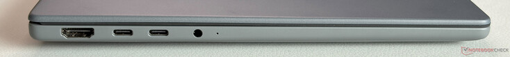 Balra: HDMI 2.1, 2x USB-C 4.0 (40 Gbit/s, DisplayPort ALT üzemmód, Power Delivery), 3,5 mm-es audió