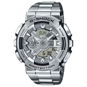 A G-Shock GM-110D-8A letisztult ezüstszínű kivitelben és pisztolymetál szürke számlapon. (Kép forrása: Casio US)