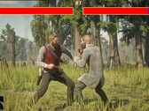 A Red Dead Redemption 2 főszereplője, Arthur Morgan egy NPC-vel harcol Mortal Kombat stílusban. (Kép forrása: Blurbs a YouTube-on, screenshot)