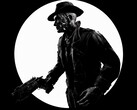 A Fallout 4-ből származó Nick Valentine fekete-fehér, oldalról készült felvétele
