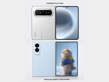Samsung Galaxy Z Fold 8 Wide renderek a Huawei Pura X Max mellett.