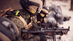 A Battlefield 6 egyik frakciójának katonája egy SMG-vel a kezében. (Kép forrása: EA)