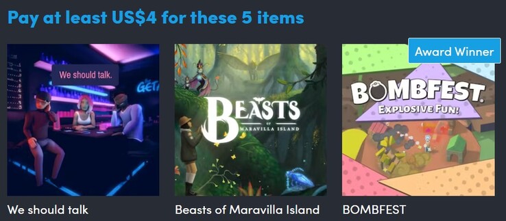 Dekoratív kép. Az első szint 5 játékot tartalmaz és 4 dollárba kerül (Kép forrása: Humble Bundle)