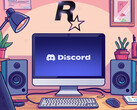 Discord a PC monitoron a Rockstar Games logója alatt (Kép forrása: Discord, Rockstar Games szerkesztéssel)