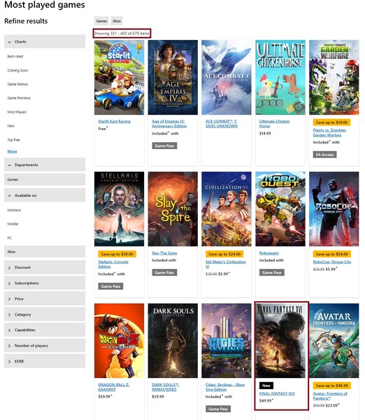 A legtöbbet játszott Xbox-játékok a Final Fantasy 16-tal (Kép forrása: screenshot, Microsoft)