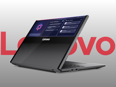 A Lenovo ThinkPad Rollable XD koncepció prototípusa, a képen szürke-fehér színátmenetes háttérrel és a Lenovo logójával. (Kép forrása: Lenovo - szerk.)