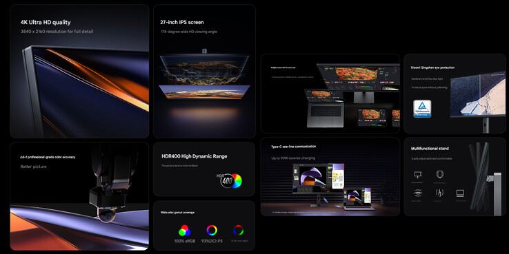A 4K monitor főbb jellemzői (Kép forrása: Xiaomi - gépi fordítás)