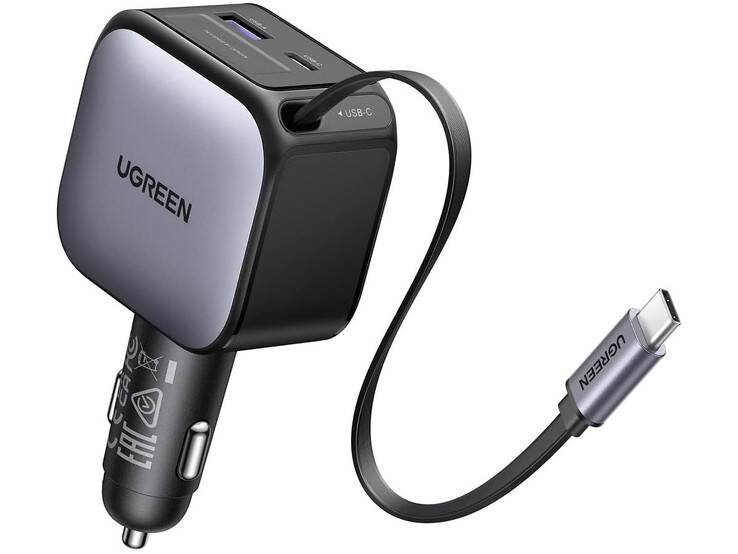 Az Ugreen 90W-os visszahúzható autós töltő. (Kép forrása: Ugreen)