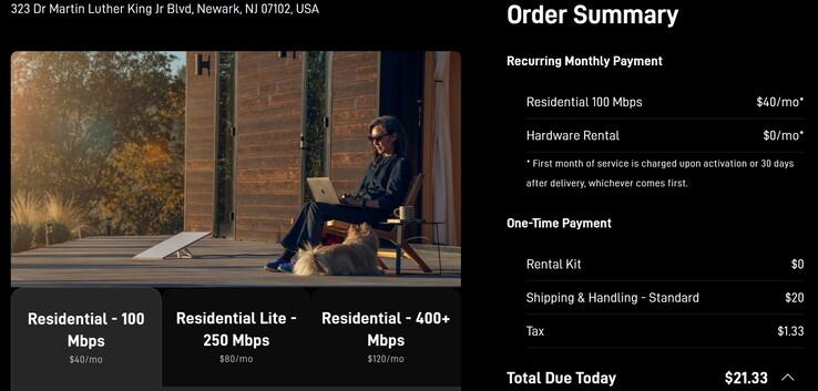 A 40 $-os Starlink 100 Mbps lakossági csomagajánlat. (Kép forrása: Starlink)