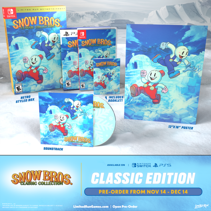 A Snow Bros. Classic Collection Classic Editiont bemutató mockup banner (kép forrása: Limited Run Games)