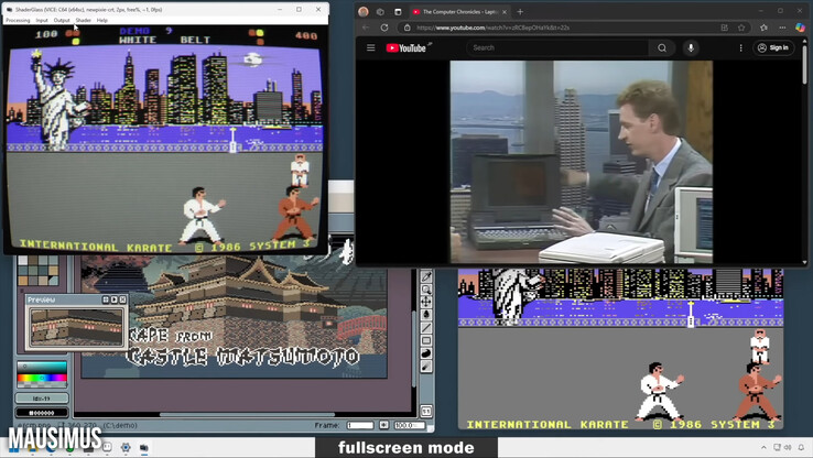 A ShaderGlass konténer a 240 Hz-es OLED BlurBusters CRT shaderrel együtt használható a CRT mozgás tisztaságának meggyőző emulálásához (és más képi aspektusokhoz, beleértve a jobb pixel artot is), de jelentős GPU overheaddel jár. (Kép fo