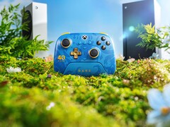 8BitDo Rare 40th Anniversary kontroller az Xbox Series X és Series S konzolokkal a háttérben. (Kép forrása: Hivatalos 8BitDo promóciós plakát)