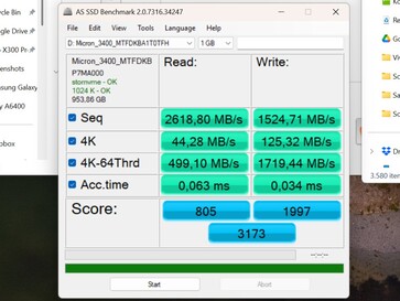 Teljesítmény az illesztőprogram frissítése előtt a másodlagos 1 TB-os SSD-lemezzel.