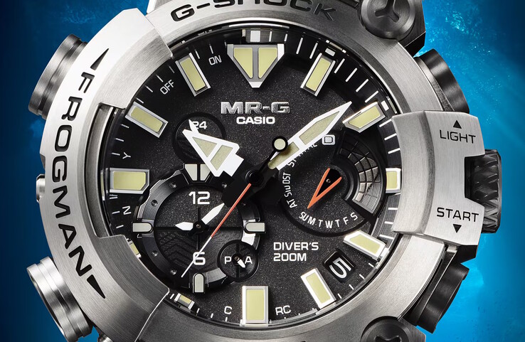 A Frogman MRG-BF1000RG egy tükröződésmentes zafír előlap alatt mutatja a merülési időt és a felszíni pihenőidőt. (Kép forrása: Casio)