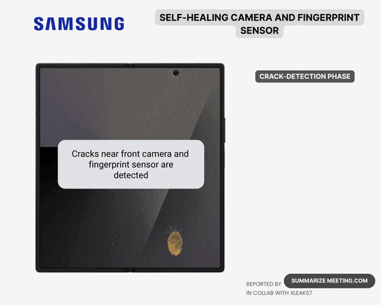 A Samsung szabadalma az öngyógyító kijelzőre a Galaxy összehajtható telefonokon (Kép forrása: Summarize Meeting)