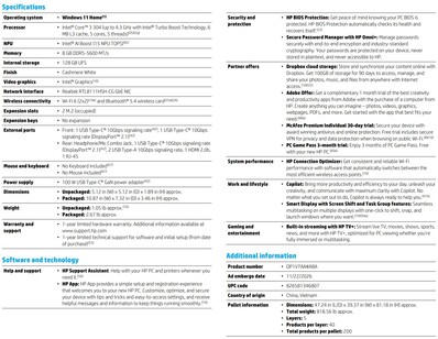 Az UFS-változat műszaki adatlapja