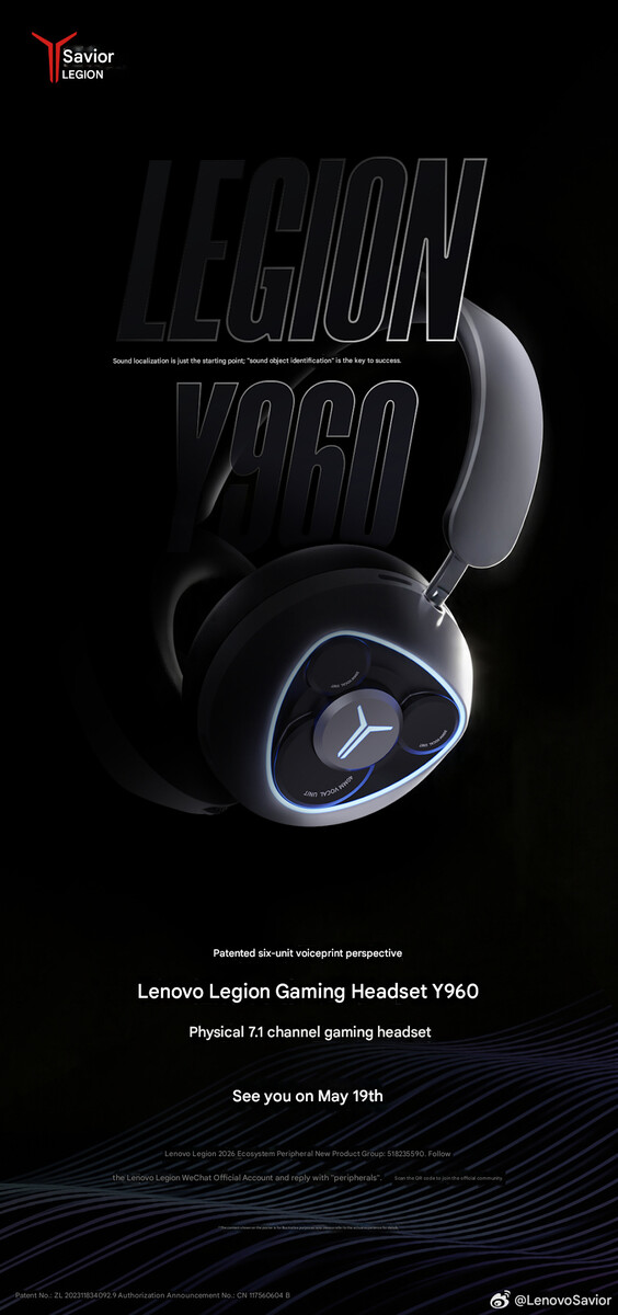 A Legion Y960 gaming headset teaser képe (gépi fordításban)