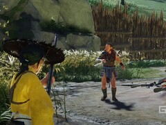 Atsu a Ghost of Yotei-ból egy fegyverrel az ellenséges táborban. (Kép forrása: PlayStation a YouTube-on, képernyőkép)