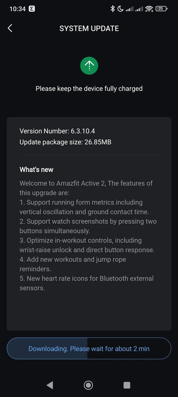 Az Amazfit Active 2 (Round) 6.3.10.4-es verziójának kiadási megjegyzései. (Kép forrása: Reddit)