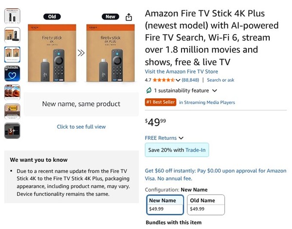 A vásárlók választhatnak az új vagy a régi névvel ellátott csomagolás között. (Kép forrása: Amazon)