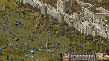 A Stronghold: Definitive Edition című játékban egy ostromot ábrázoló kép.