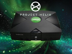Eredeti Xbox konzol a Project Helix logójával