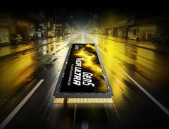 A képen a Lexar Thor Ultra látható, amely egy M.2 2280 PCIe Gen 5 SSD, tetején sárgás matricával.