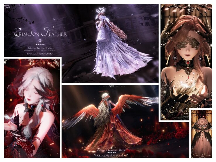 A Crimson Feather öltözet nagyon gótikus stílusú, bár fehér változatban is továbbfejleszthető. (Forrás: Infinity Nikki via Reddit)