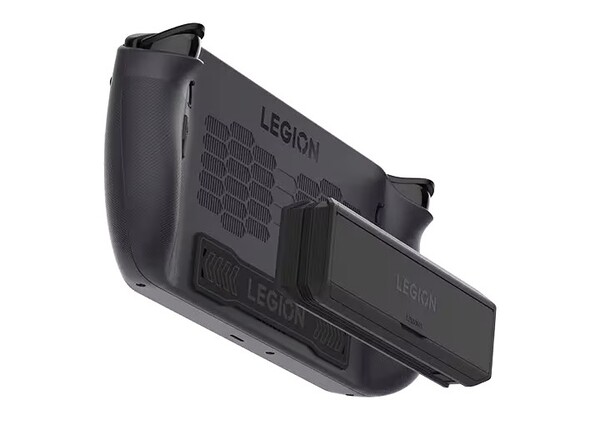 A Legion Go 65W 12800mAH teljesítményű power bank mágnesesen csatlakozik a Legion Go S hátoldalához. (Kép forrása: Lenovo)