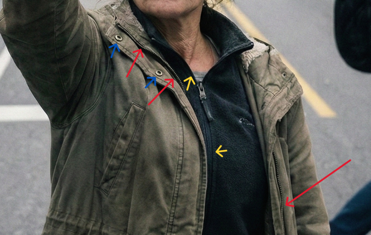 A cipzárak és a gombok nem teljesen egyeznek.