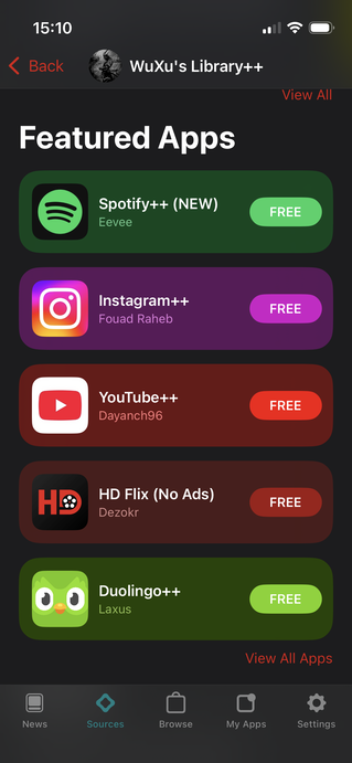 Altstore Classic 3rd party források hozzáférést kínálnak olyan alkalmazásokhoz, amelyek célja, hogy megkerüljék az olyan szolgáltatások fizetett funkcióit, mint a Spotify, Deezer, YouTube és Duolingo, valamint a kalóz TV-oldalak (Kép forrása: Notebookcheck)