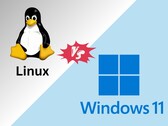 Linux vs Windows 11 játékteljesítmény összehasonlítás Tux és Windows logókkal