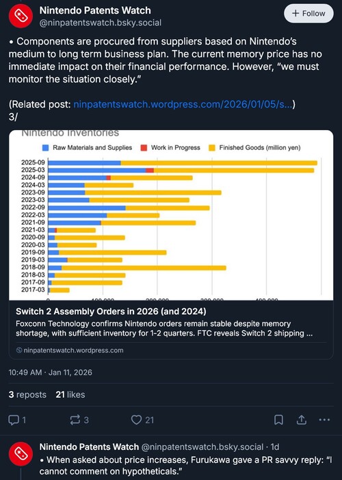 Nintendo Patents Watch bejegyzés Shuntaro Furukawa interjújáról (Kép forrása: screenshot, Nintendo Patents Watch Bluesky account)