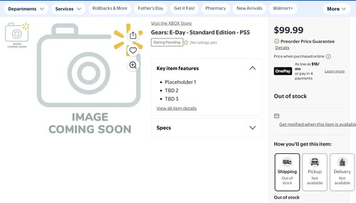 Walmart lista a Gears of War: E-Day PS5 előrendelésre látható