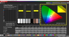 CalMAN ColorChecker (profil: P3, cél színtér: P3)