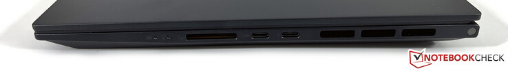 Right: SD card reader (UHS-II), USB-C 3.2 Gen.2 (10 Gbps, Power Delivery, DisplayPort ALT mode), USB-C 4.0 with Thunderbolt 4 (40 Gbps, Power Delivery, DisplayPort ALT mode)
